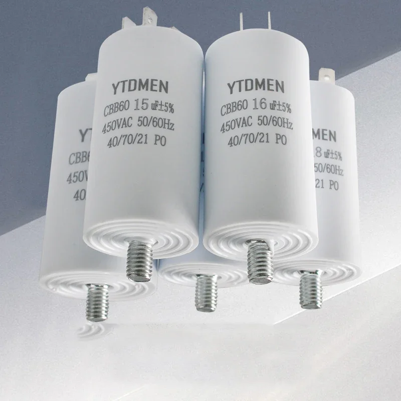 CBB60 Capacitor with Screws AC 450V 4 Pin Dual Insert Motor Run Capacitors 4UF-60UF for Washing Machine Air Water Pump 12uf 16uf