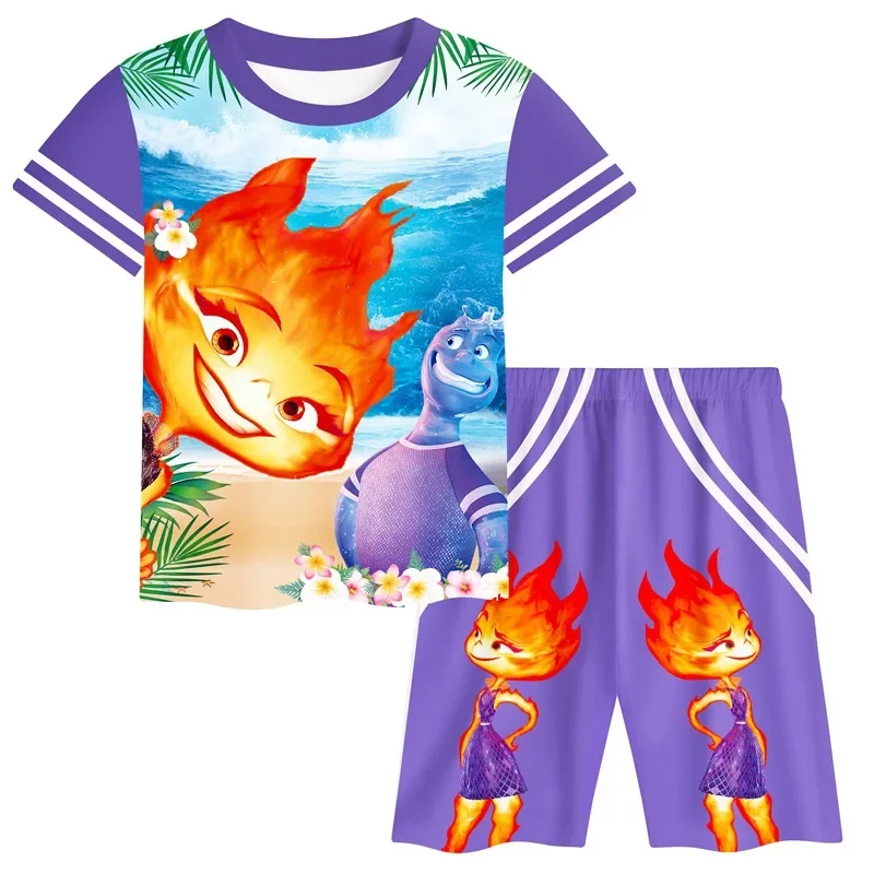 Crazy elemental pajamas set summer children Short Sleeve T shirt sleepwear cartoon ember fire Amber Wade doll baby suit clothing