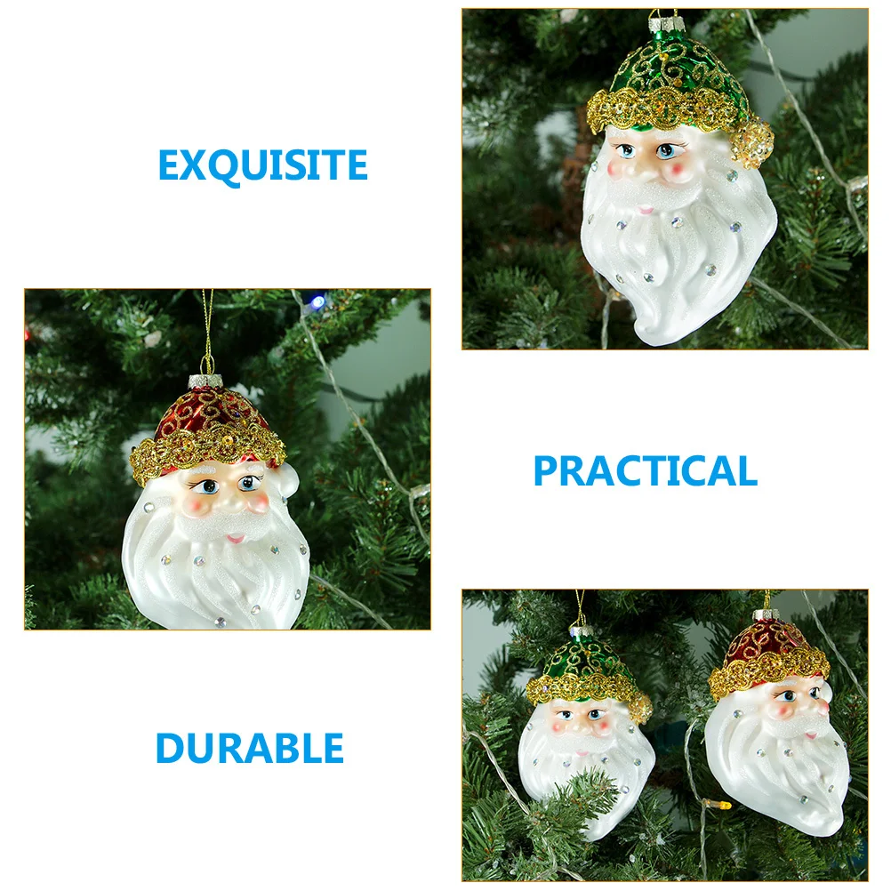 

2Pcs Santa Claus Pendant Glass Christmas Tree Ornament Hanging Decor Holiday Theme Festive Home Decoration Christmas Decor