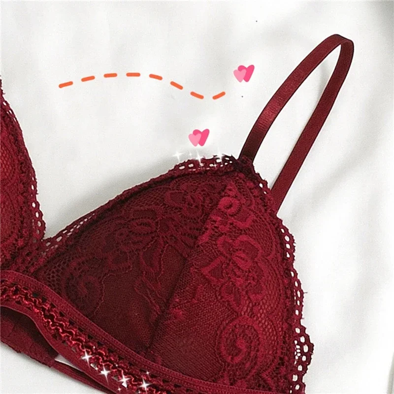 Lace Embroidery Bra Women Sexy Deep V Underwear Floral Brassiere Stretch Seamless Push Up Lingerie Bralette Triangle Cup Padded