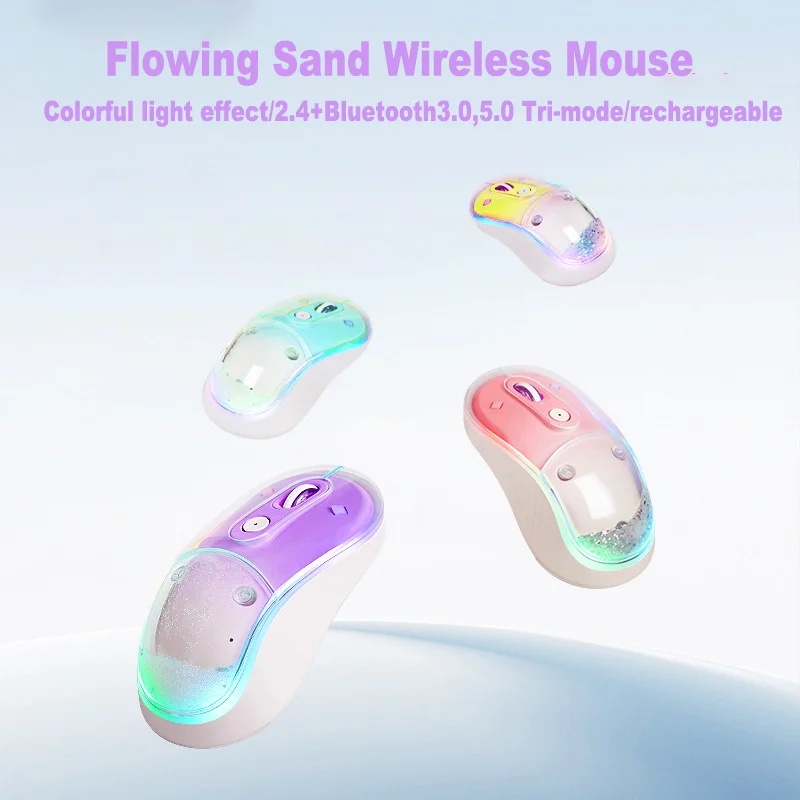 

Flowing Sand Wireless Mouse 2.4G+Bluetooth3.0/5.0 Tri-Mode Gradient RGB Backlight Mute Rechargeable Gaming Mouse For Laptops PC