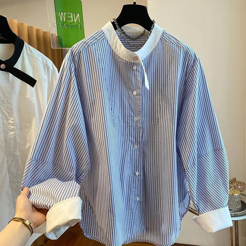 

Мужская рубашка с эффектом похудения, длинный рукав, в полоску, весна-осень, новая, больших размеров (до 300 фунтов), стиль INS, премиум-качество, корейская версия...