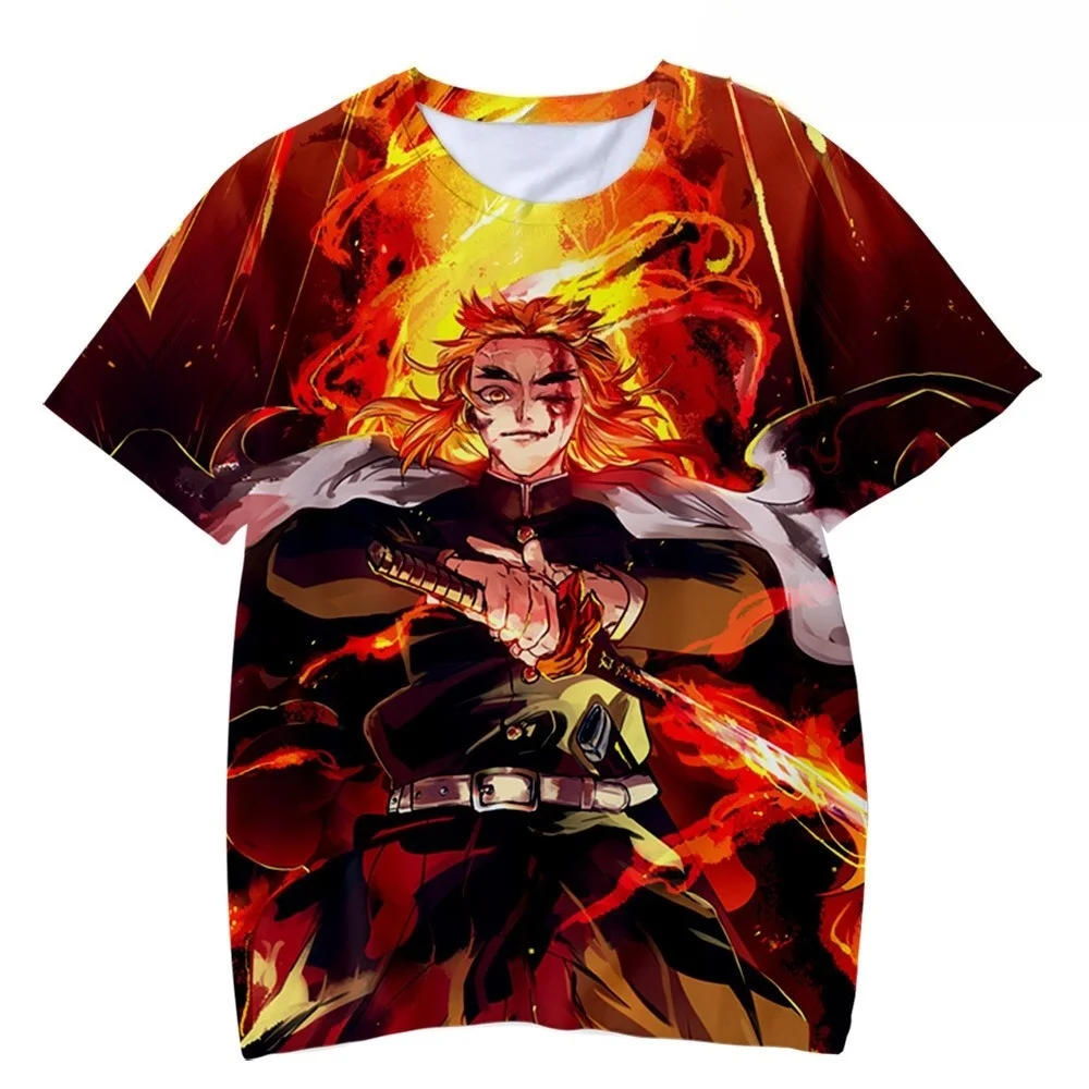 Bandai Demon Slayer Short Sleeve Tee, Flame Character Allover Print, Quick Dry Breathable, Hot Style for Anime Fans
