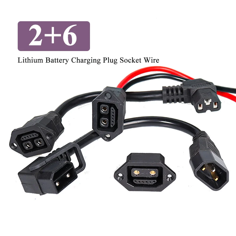 

2+6 E-bike Lithium Battery Connector Replacement Charging Plug Socket 8 Pin with Wire Electric Vehicle Charger Connector Adapter