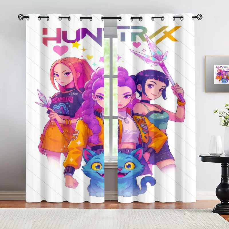 2pcs Hasbro Kpop Cartoon Girls Blackout Curtains Light Blocking Privacy Curtain Grommet Window Drapes For Bedroom Living Room