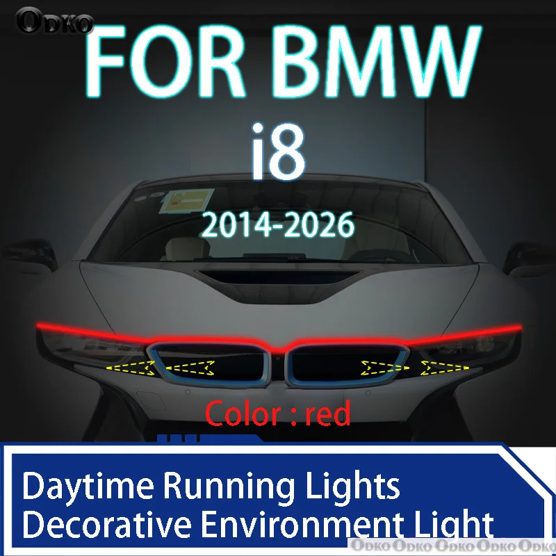 

Для BMW i8 2014-2026 Новое обновление светодиодных дневных ходовых огней, сканирование запуска капота автомобиля, направляющая DRL, декоративная лампа окружающего света 12 В