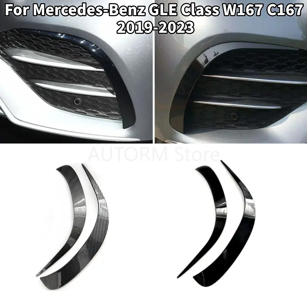 

For Mercedes-Benz GLE Class W167 C167 2019-2023 Car Front Bumper Side Wind Knife Trim Cover Carbon Look/Glossy Black ABS