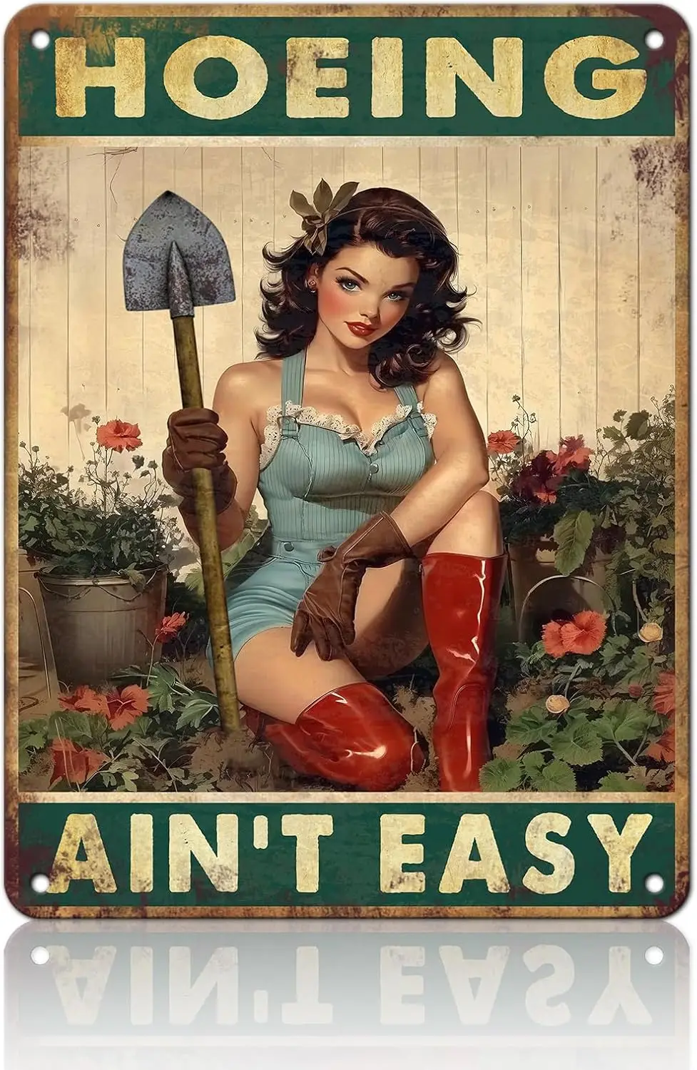 Garden Vintage Sign Hoeing Aint Easy Funny Signs for Women Plant Lover Retro Rustic Aluminum Poster Gifts Gardening L