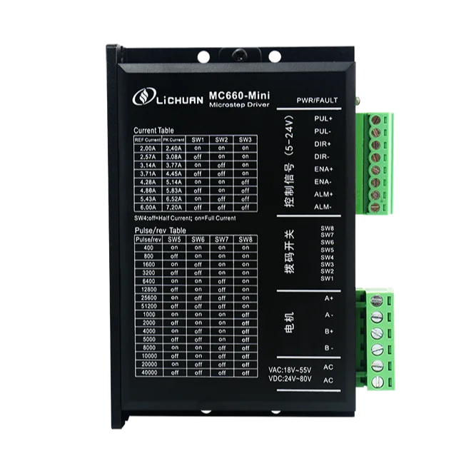 

Мини-шаговый драйвер MC660-MINI 2-фазный мини-шаговый цифровой драйвер подходит для Nema23 Nema24 2-фазного шагового двигателя