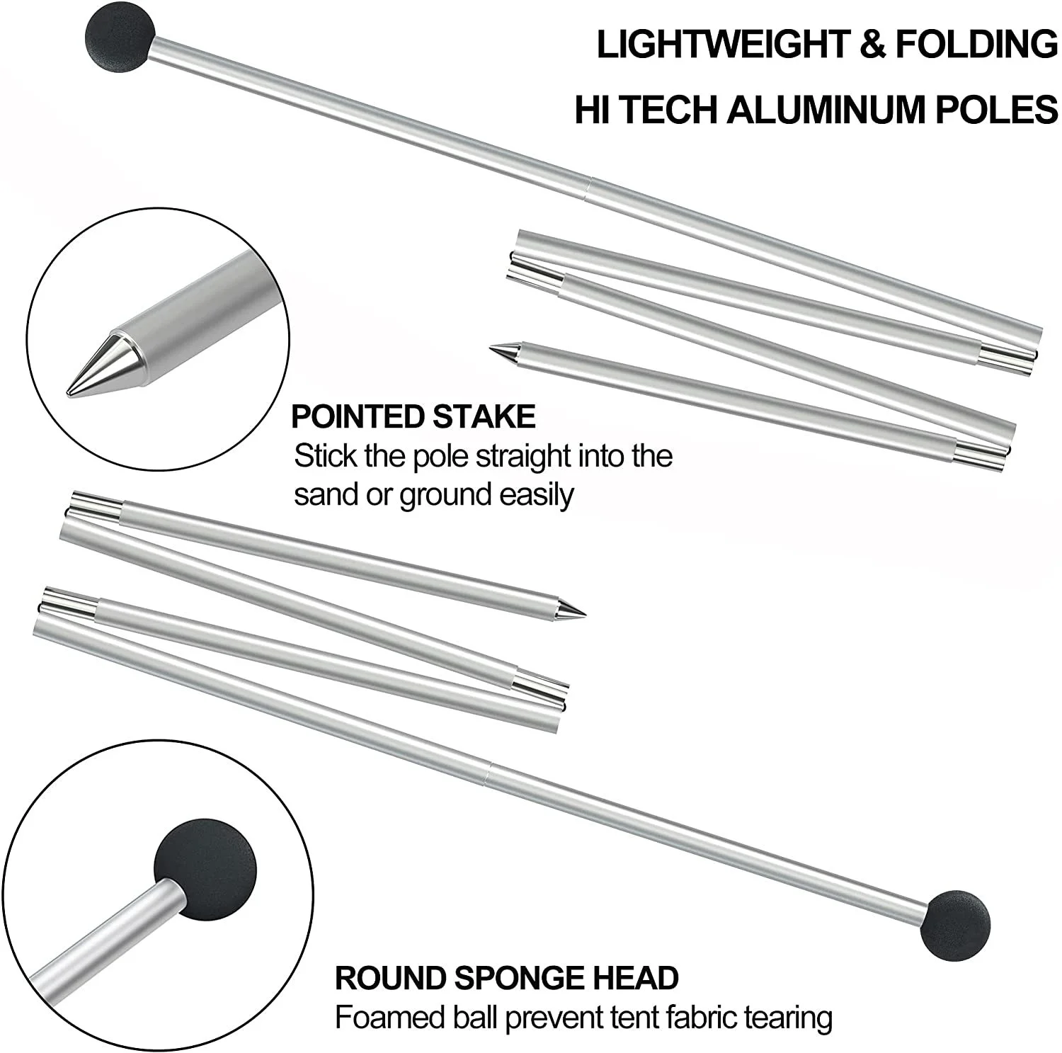 1,6m 2m Faltbare Aluminium-Zeltstangen Ersatz-Baldachinstangen für Strandcamping Outdoor-Party – Detail 2