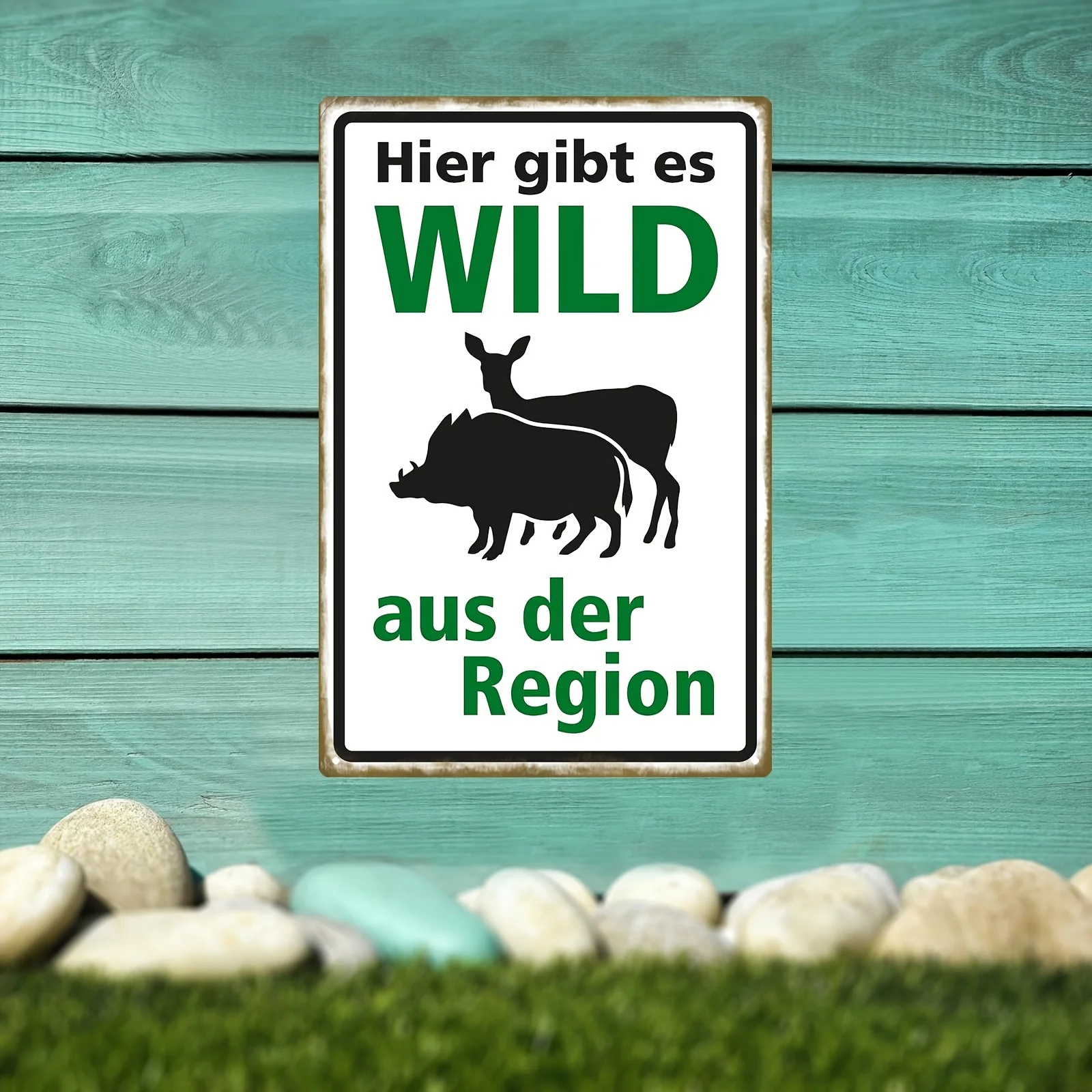 2D Flat, 1pc German Wildlife Reserve  Wall Sign - Traditional Rustic Metal Plaque with Deer and Wild Boar Design,for Home