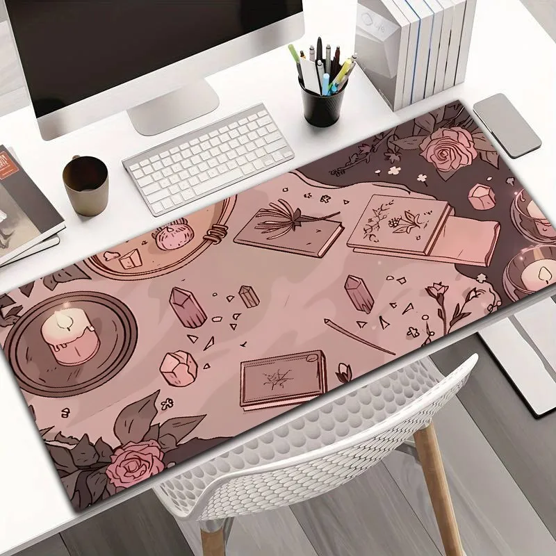 1pc Diatomite Material, Pink Candle Pattern Design Extra-Large Gaming Mouse Pad - Non-Slip Rubber Base, Perfect for Gamers | Office | School | Esports | Home