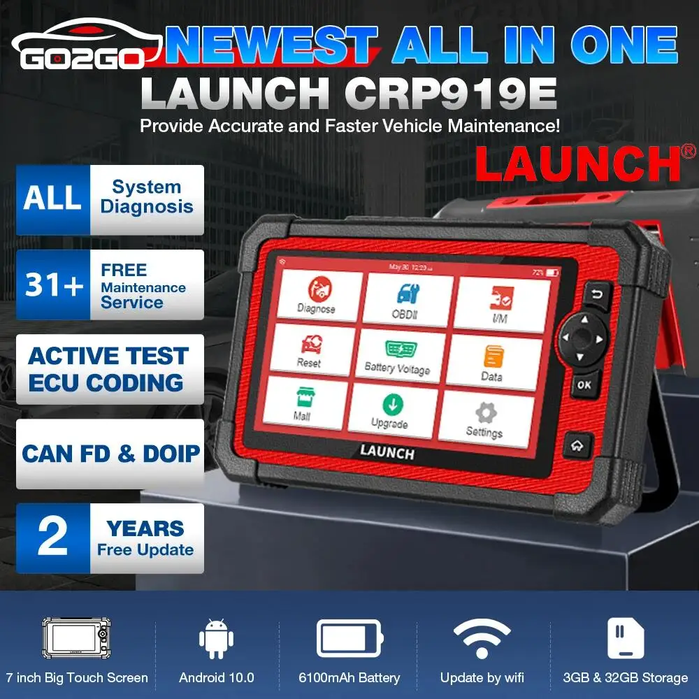 LAUNCH X431 CRP919E Car Diagnostic Tools OBD OBD2 Scanner Tpms CANFD DOIP Active Test ECU Coding 31 Reset 2 Years Free Update