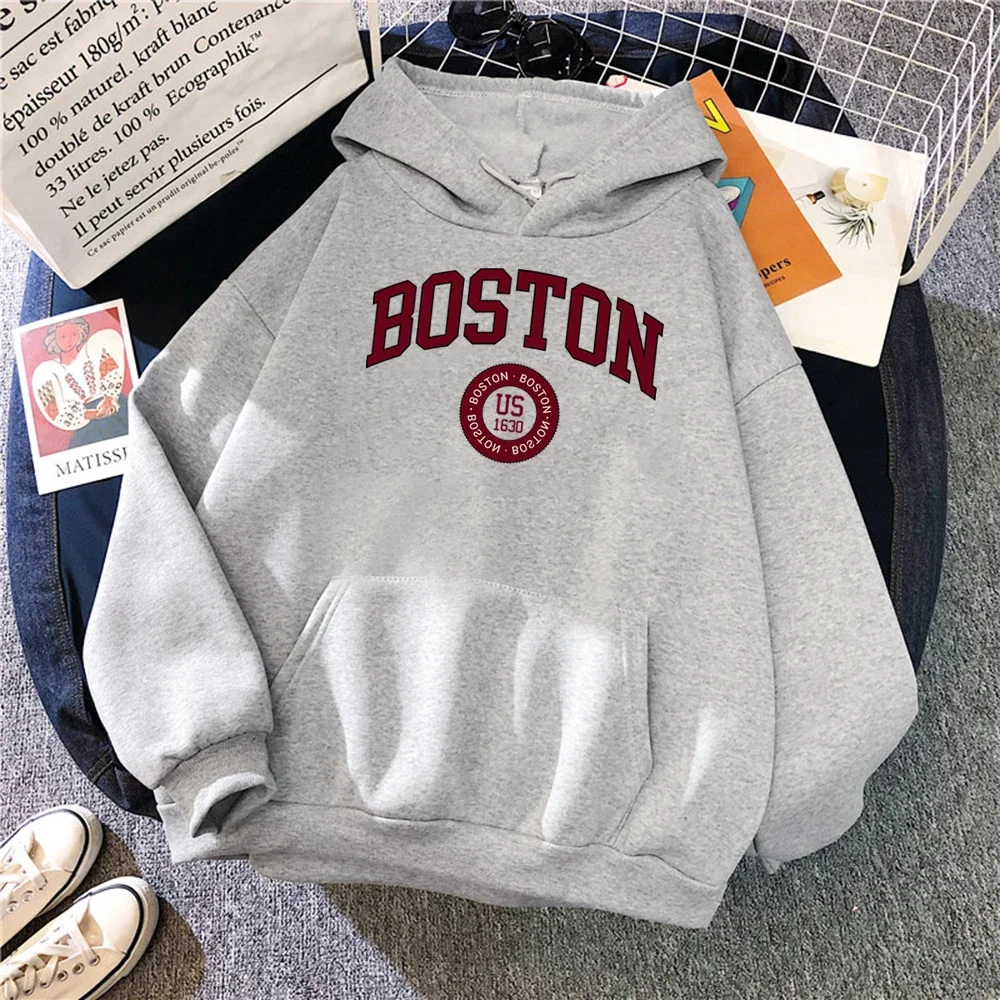 

Boston City Us Founded In 1630 Hoodies Women Warm Comfortable Pullovers Fashion Casual Female Hooded Basic All Match Sweatshirt