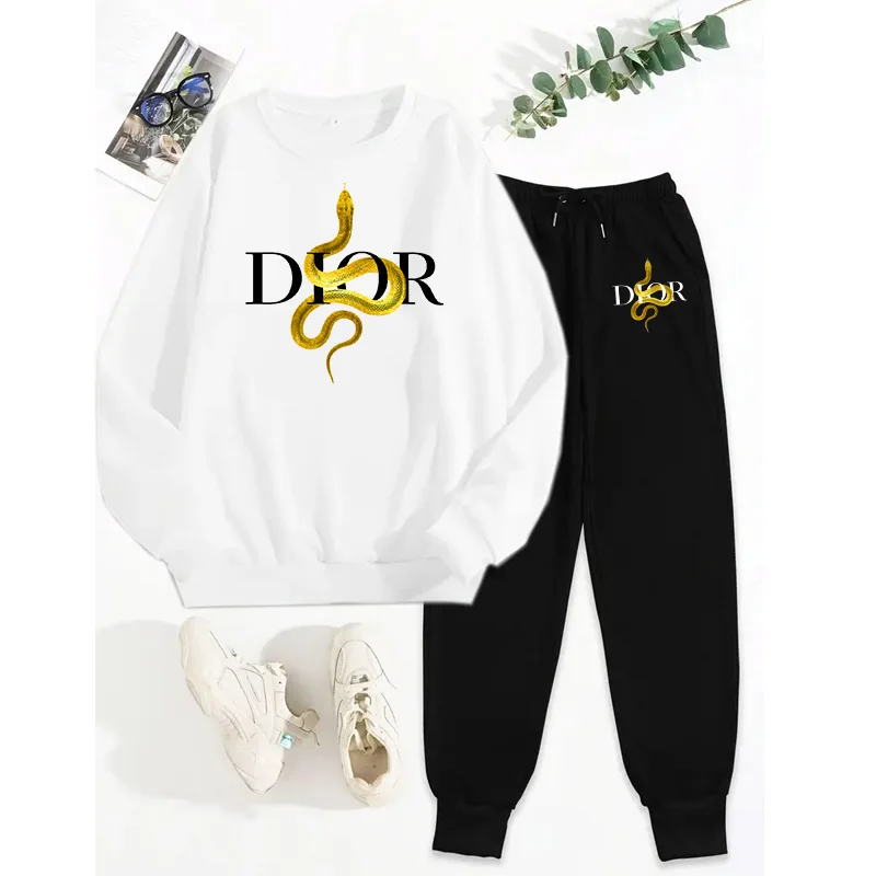 Tuta da donna Set da 2 pezzi Completo pullover casual + Pantaloni da jogging Felpe con cappuccio traspiranti stile Harajuku Abbigliamento Kit