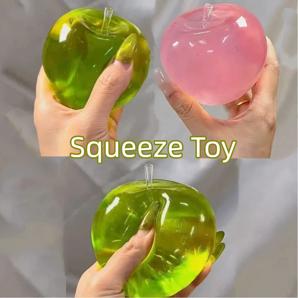 Grüne Apfel-Quetschspielzeuge Kristallklar Stressabbau Entspannungs-Fidget-Spielzeug Plastisches Quetschspielzeug Entspannendes Geschenk für Freunde