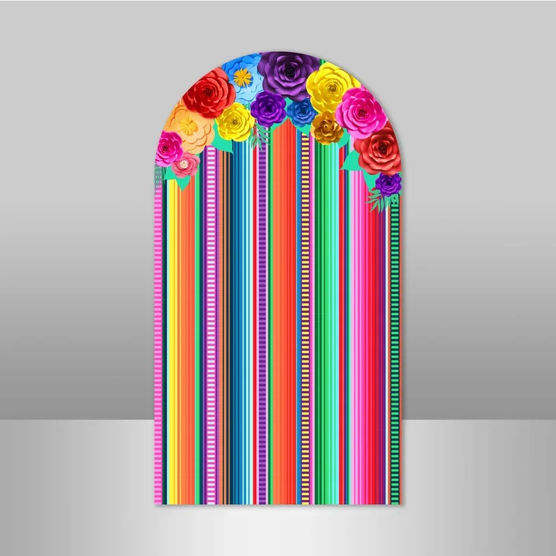 Mehofond Mexican Rug Stripes Double-Sided Arch Cover Backdrop Fiesta Cinco De Mayo Carnival Birthday  Party Decor Photo Studio