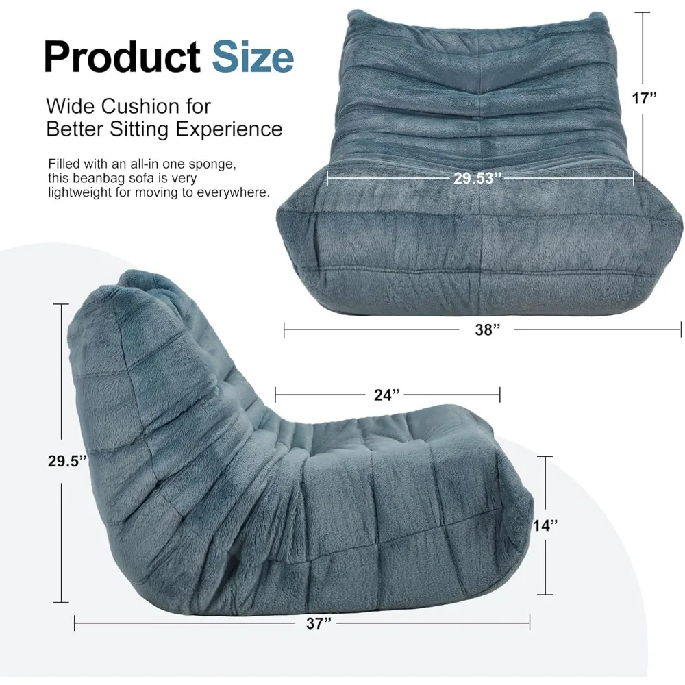 Divano a sacco, divano a sacco in memory foam con imbottitura in pelliccia sintetica, divano pigro per soggiorno, camera da letto, dormitorio, ufficio