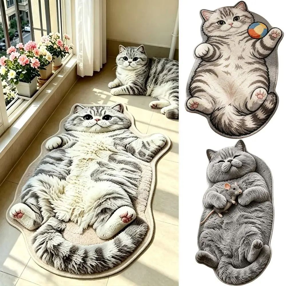 Cute Simulated Kitten Cat-Shaped Area Rug Anti-fouling Easy to Clean Home Decor Carpet Soft Non-Slip Cartoon Carpet Bedrooms