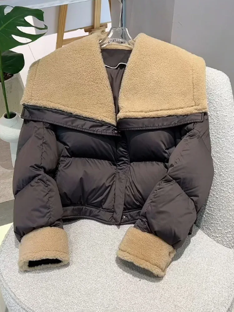 

Unique ort Women's down Jaet Ultra-Cool Coffee Color Large Collar Thi Korean Sle Design Winter Outerwear Coat