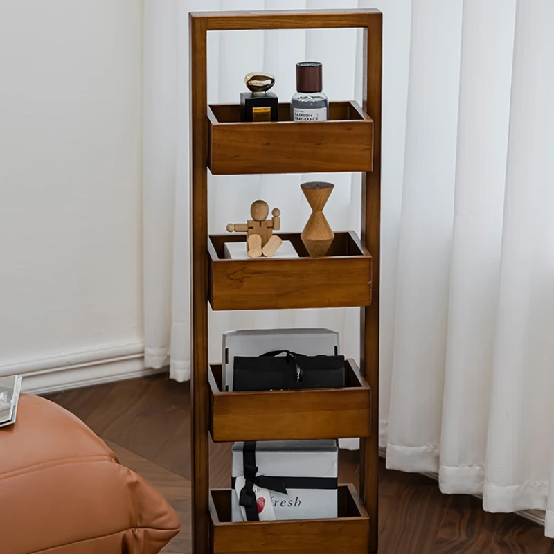 Minimalist small unit solid wood shelf with retro multi-layer storage