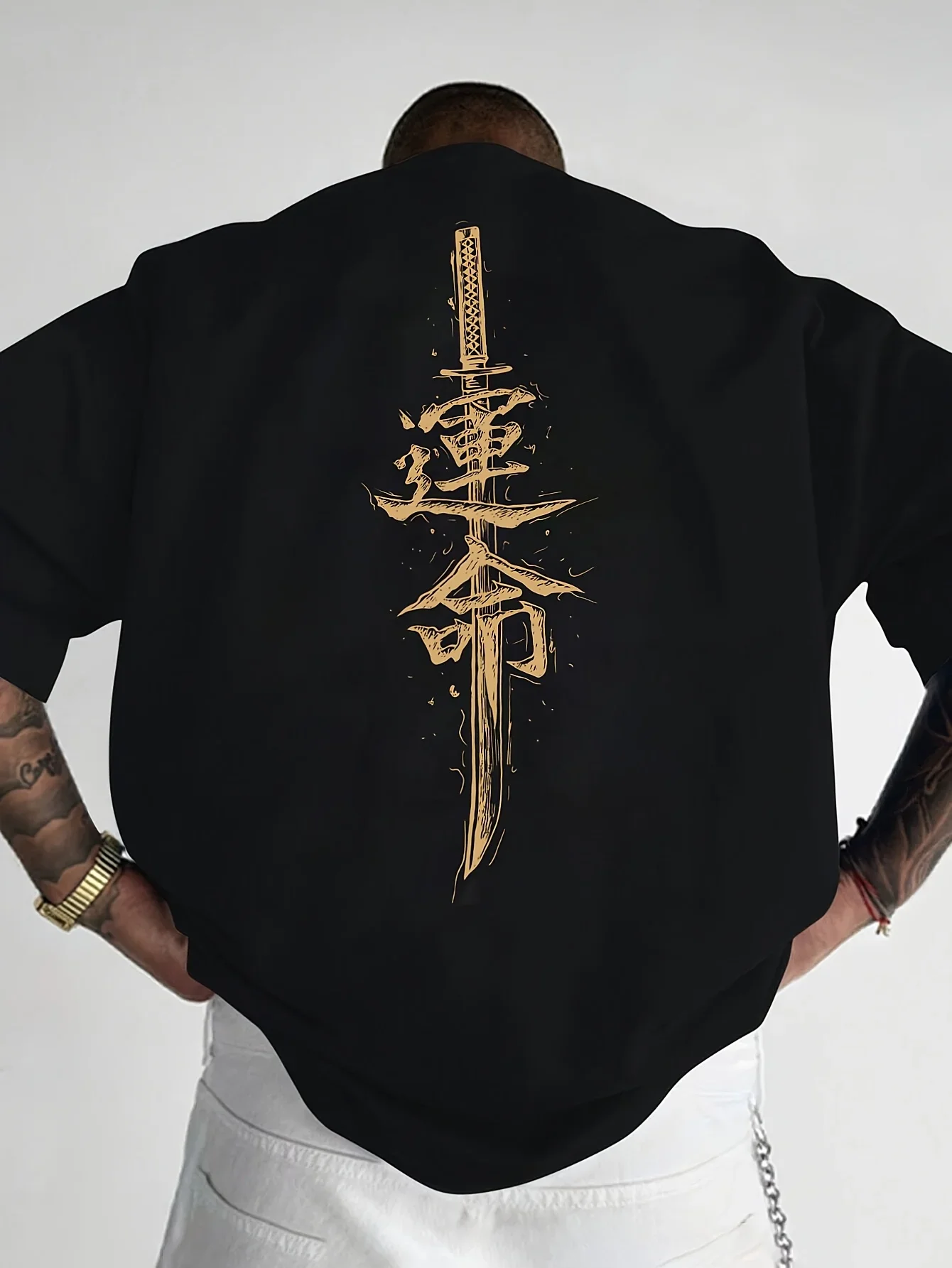 Summer Men's Japanese Samurai Sword Printed Trendy T-shirt for Daily Outdoor Sports Party Casual Mesh Quick Drying Short Sleeve