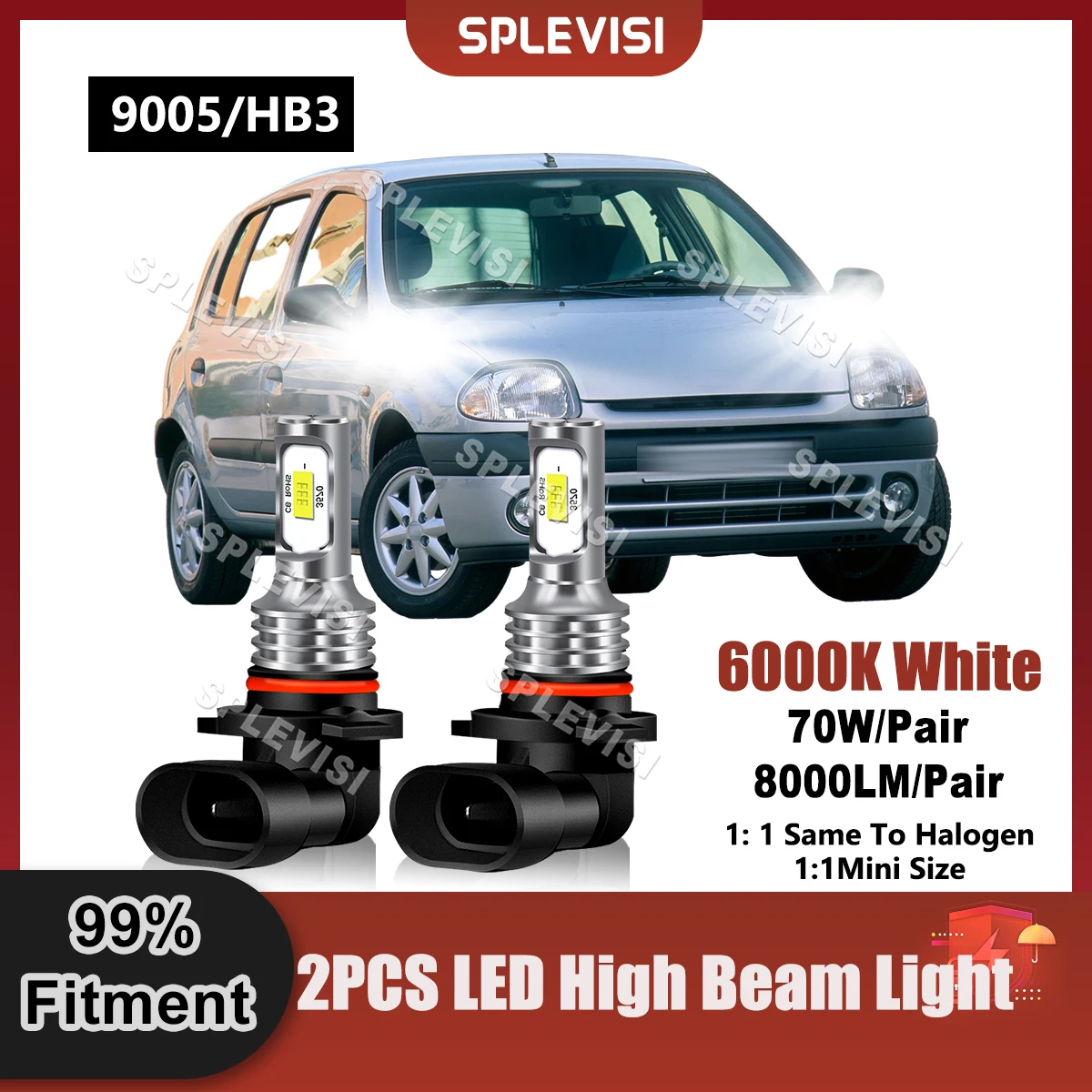 

Plug And Play LED Headlight 9005/HB3 High Beam Bulbs Compatible For Renault Clio Mk II 1998 1999 2000 2001 Automobile High Light