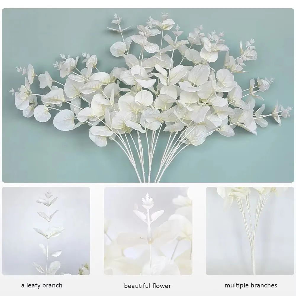 1PCS Witte Eucalyptus Bladeren Zijde Kunstbloemen Arrangement Boom Plant Boeket Faux Gebladerte Krans Thuis DIY Decoratie