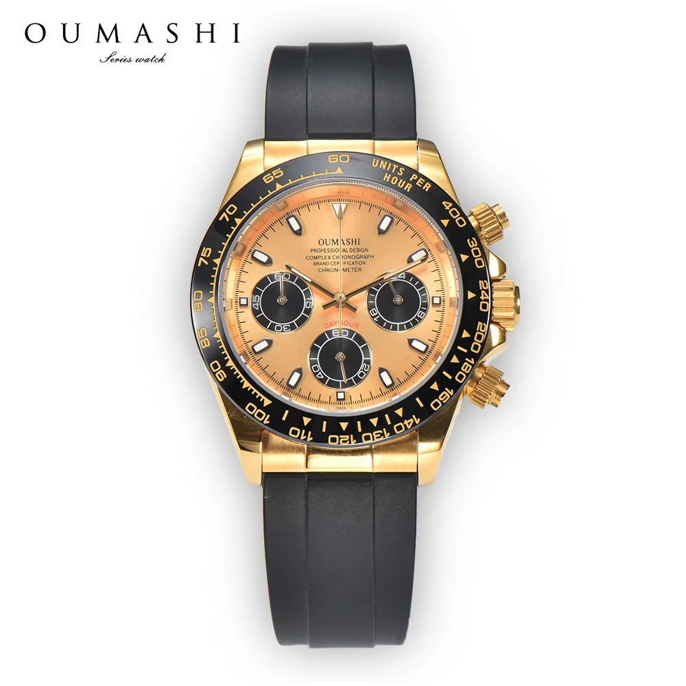 

Men's watch stainless steel casual Multifunctional chronograph sports quartz watch waterproof Sapphire Rubber strap VK63 watch