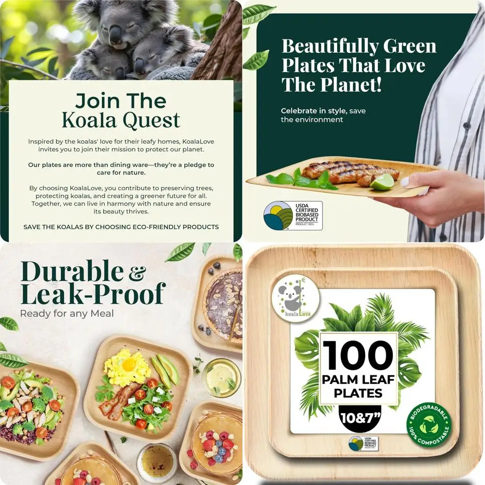 

Eco-Friendly 10 & 7 Inch Palm Leaf & Bamboo Paper Plates - Bulk Party Pack, Biodegradable Alternative to Plastic & Paper Plates