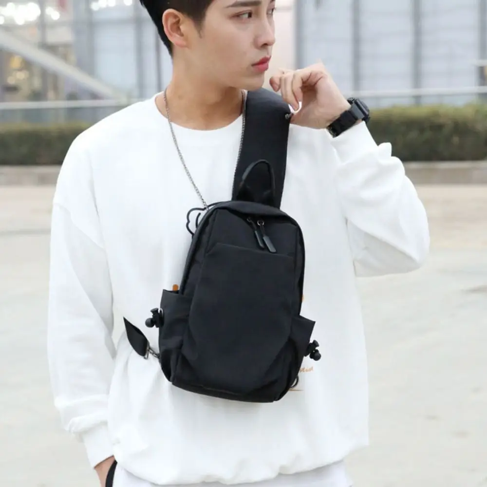 Simple Zipper Pocket Oxford Shoulder Bag Retro Large Capacity Chest Bag Men Storage Waterproof Nylon Shoulder Bag Outdoor