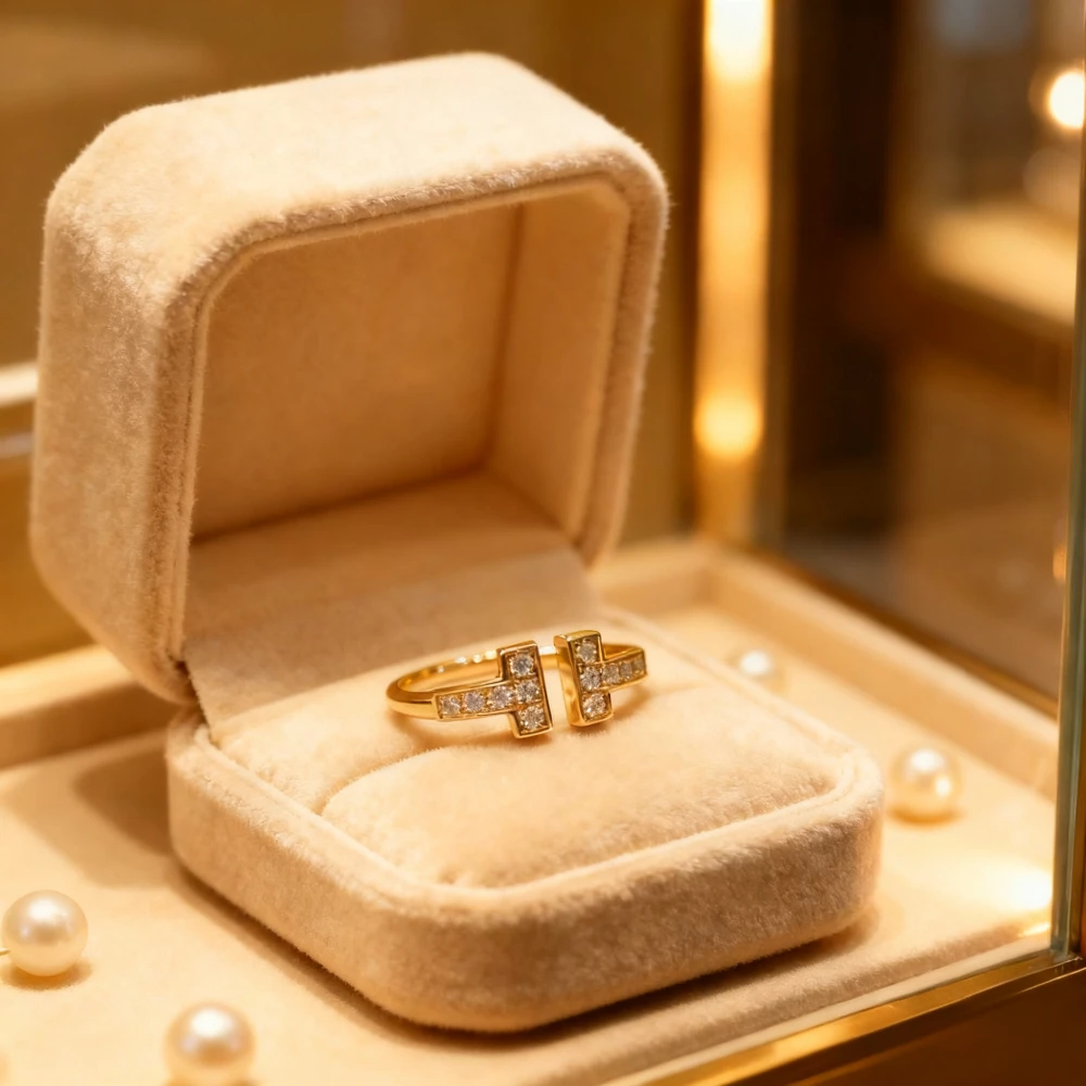 

2025 trendy accessories Premium Design Double T Diamond Set Ring Pure High Quality Fashion Style Ring T Series Anniversary Gift