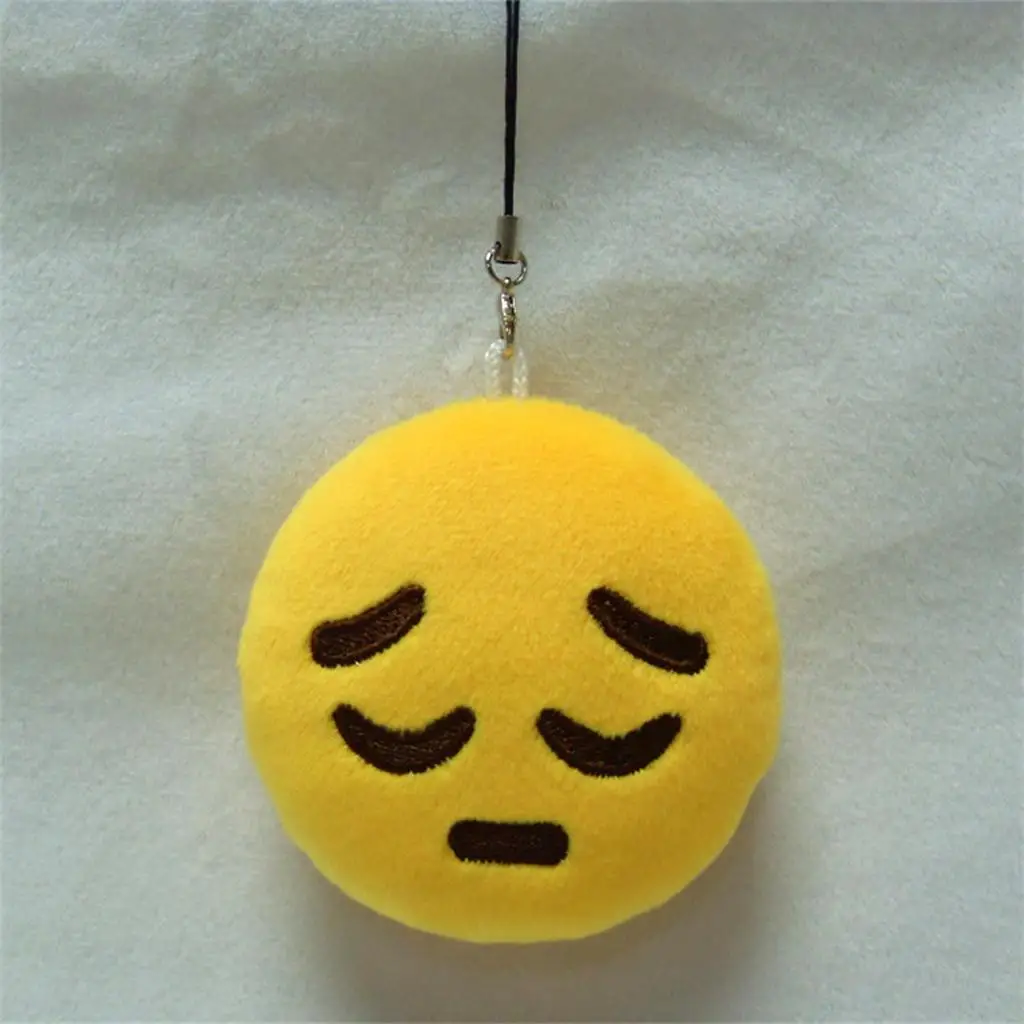 Round Stuffed Plush Charm Key Chain Strap Emoticon Phone Strap DIY Keyring Fashion Gift Unhappy Blowing Kiss Wink Snicker