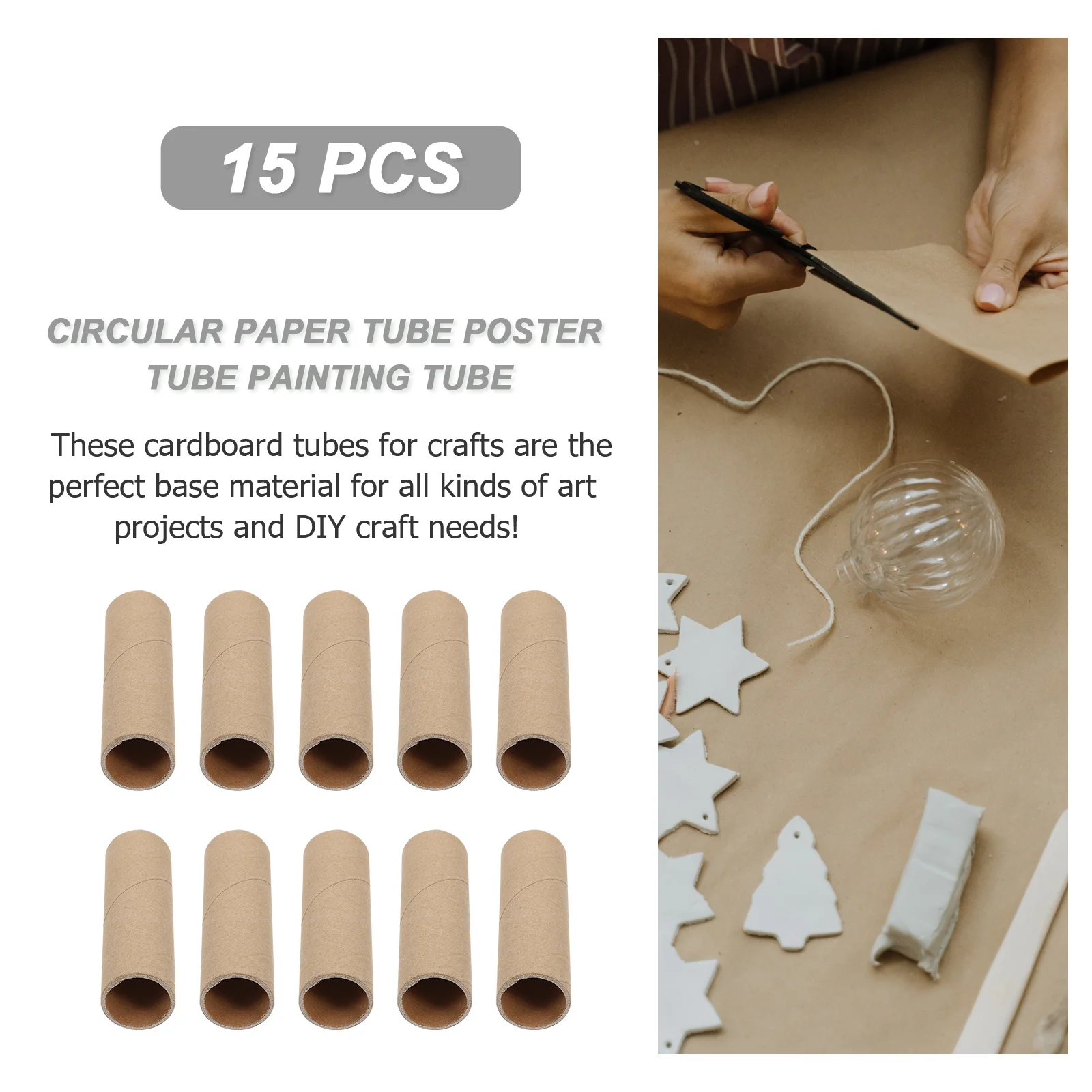 15Pcs Round Kraft Paper Tubes Paper Rolls Sturdy Cardboard Tubes for Craft Making School Home DIY Cardboard Tube