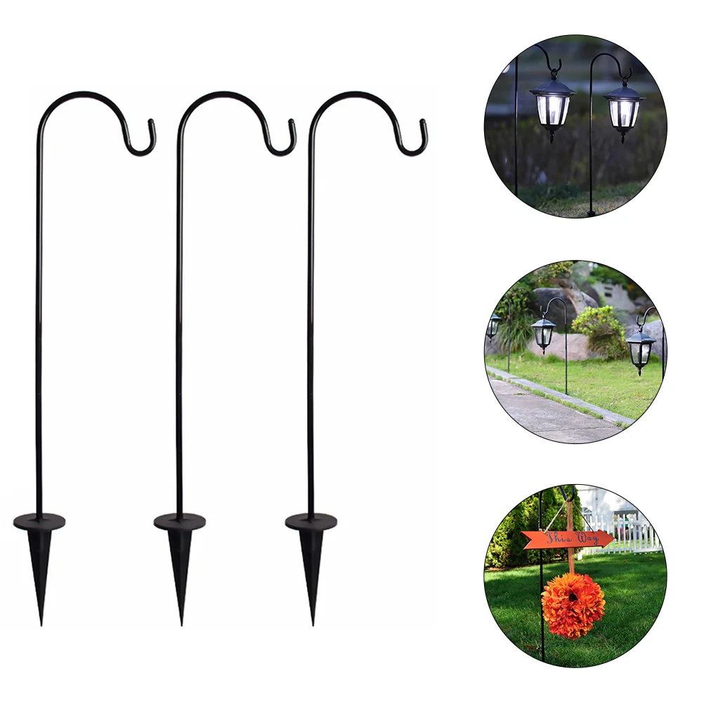 

3 Pcs Garden Lawn Hook Streetlamp Hangers Hanging Hooks Flagpole Duty Clothes Rack Metal Iron Ground Plant