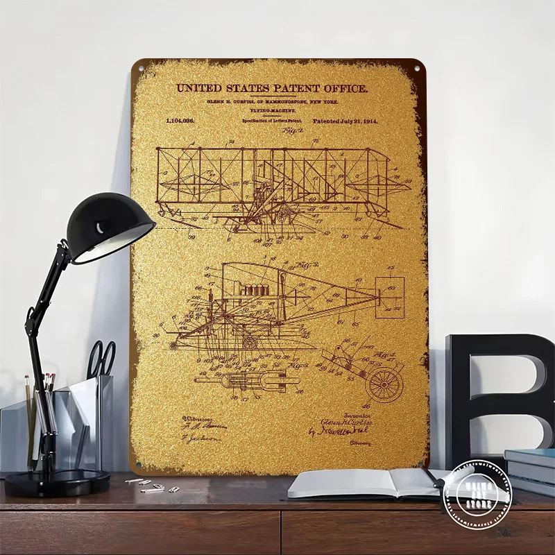 7 Curtiss Flying Machine Tinplate Posters Customizable Wall Art Retro Vintage Metal Signs for Home Room Gamer Decoration Gaming