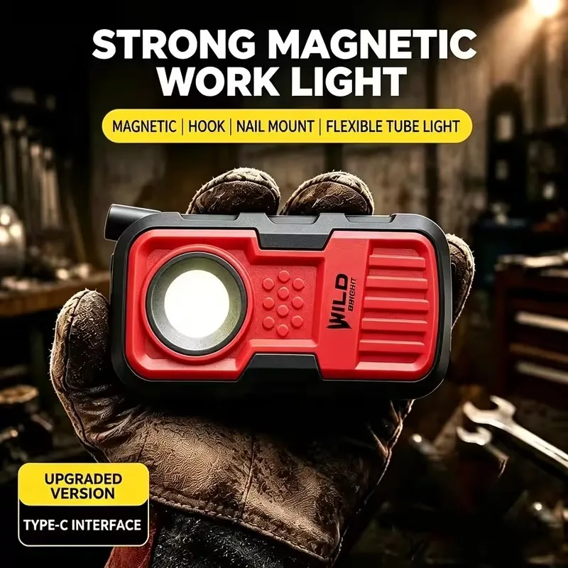Magnetic Work Light Rechargeable Flashlight Portable Led Work Light 3 Flashlight Modes with Flexible Gooseneck For Car Repair,