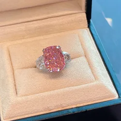 Sparkling Pink Rings for Woomen Luxury 925 Silver Color Cushion Pink High Carbon Diamond Rings Exquisite Wedding Bridal Jewelry