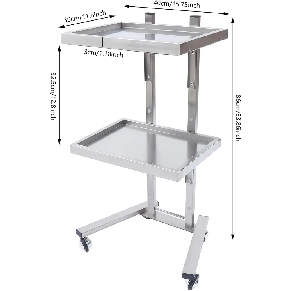 عربة عربة صالون التجميل TFCFL ذات طبقتين على عجلات، عربة دوارة معدنية، حامل تخزين صالونات التجميل بعجلات 360 درجة °   معدات أداة المتداول
