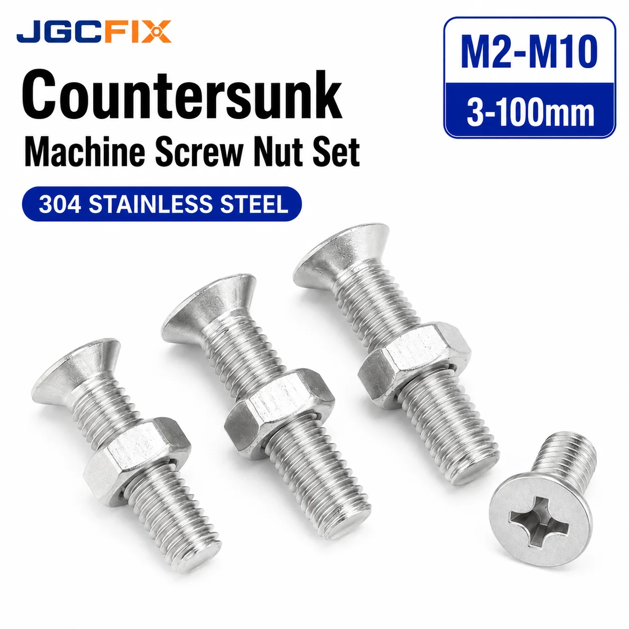 2-30pcs 304 Stainless Steel Machine Screws M2 M2.5 M3 M4 M5 M6 M8 M10 Phillips Flat Countersunk Head Screw Bolt Nut Set GB819