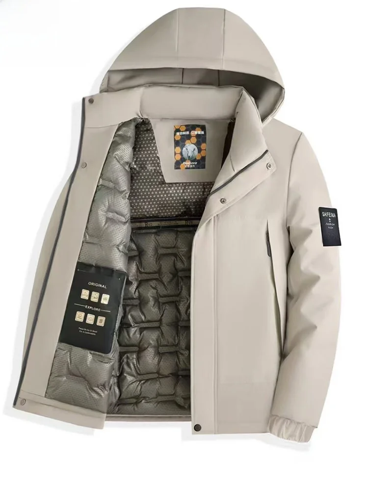 

Thiened Hooded Cotton Jaet for Men Outdoor Warm Windproof New Arrival Winter Coat Stand Fit Casual Long Sve Zipper