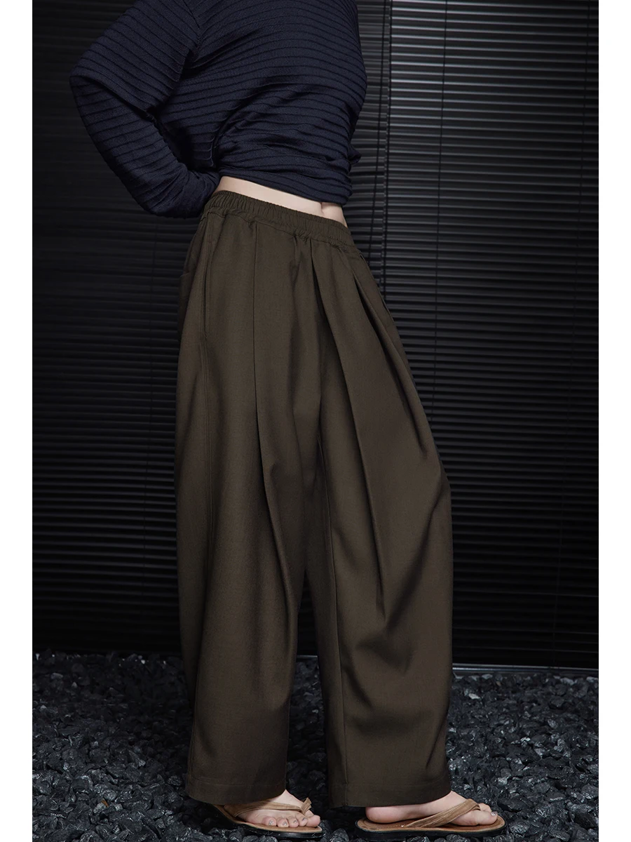 

Moment Coffee Color Fce Wide Leg Pants Women's Loose Drapey Casual Trousers Spring Autumn New High Waist Lazy Sle