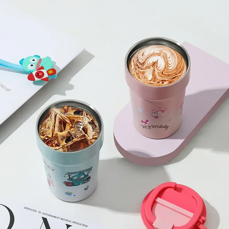 Hello Kitty My Melody Anime Kawaii MINISO Water Milk Coffee Cup Cute Cinnamoroll Thermos Bottle Cup Lovely Gifts for Kids