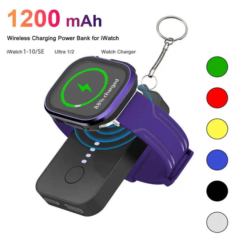 لساعة أبل 10 Ultra2 1200mAh ساعة لاسلكية شاحن سريع طاقة متنقل لساعة iWatch جميع السلاسل شحن سريع شفط مغناطيسي