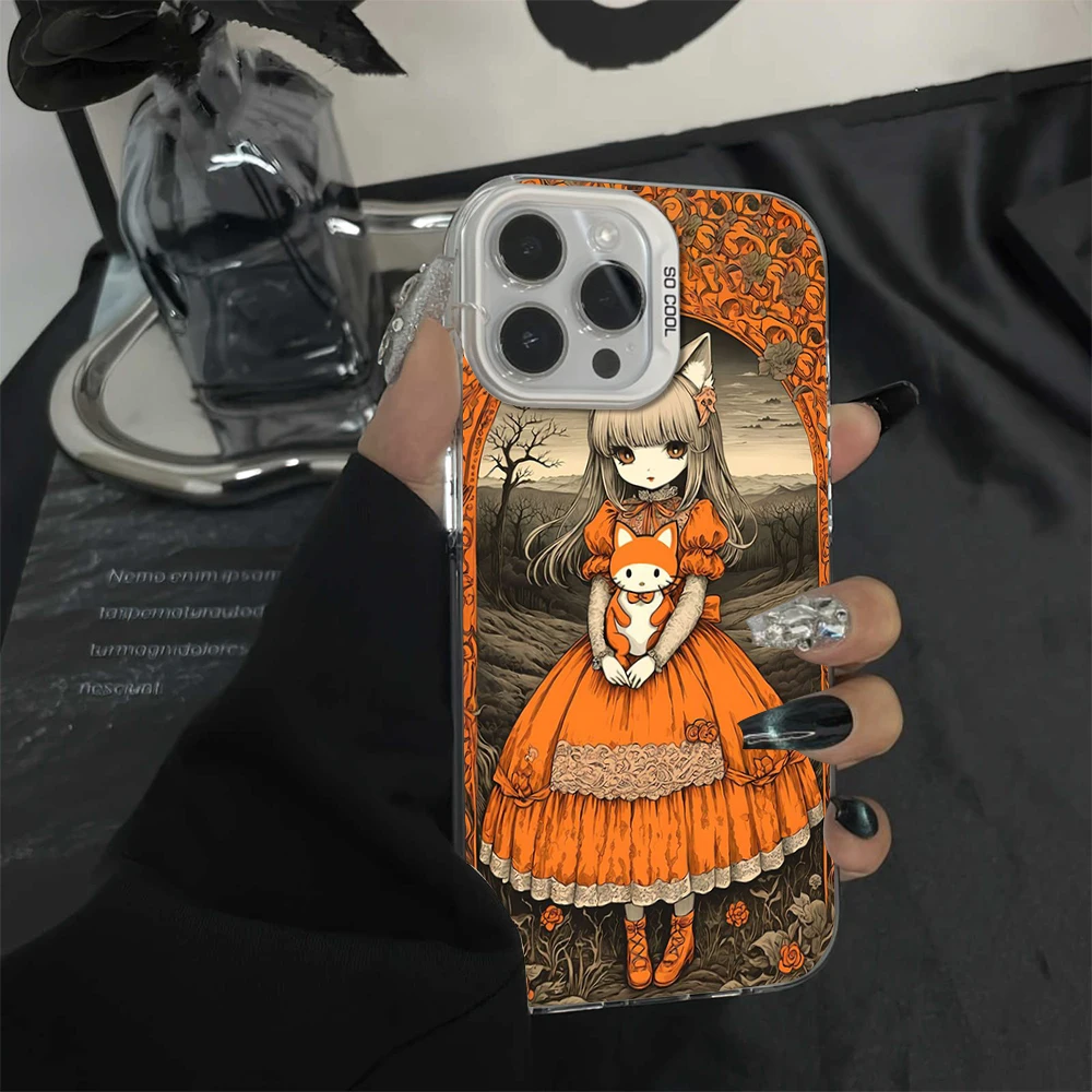 Cartoon Mysterious Catwoman Electroplated Silver IMD Laser Phone Case For iPhone 16 12 13 14 15 Pro Max Plus Color Soft Shell