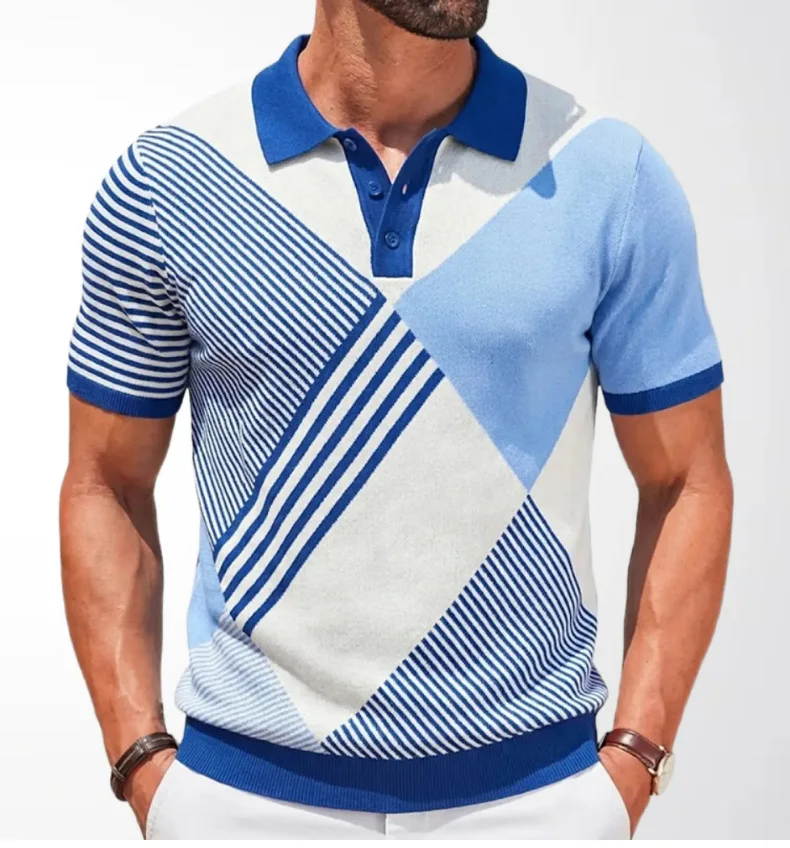 Men's Spring and Summer New Knitted Sweater Fashion Jacquard Short-sleeved Pullover POLO Shirt