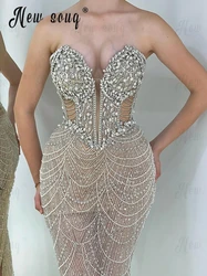 Luxury Champagne Strapless Evening Dresses Vestidos De Fiestas Elegantes Mujer Beading Wedding Party Dress Prom Dresses 2024