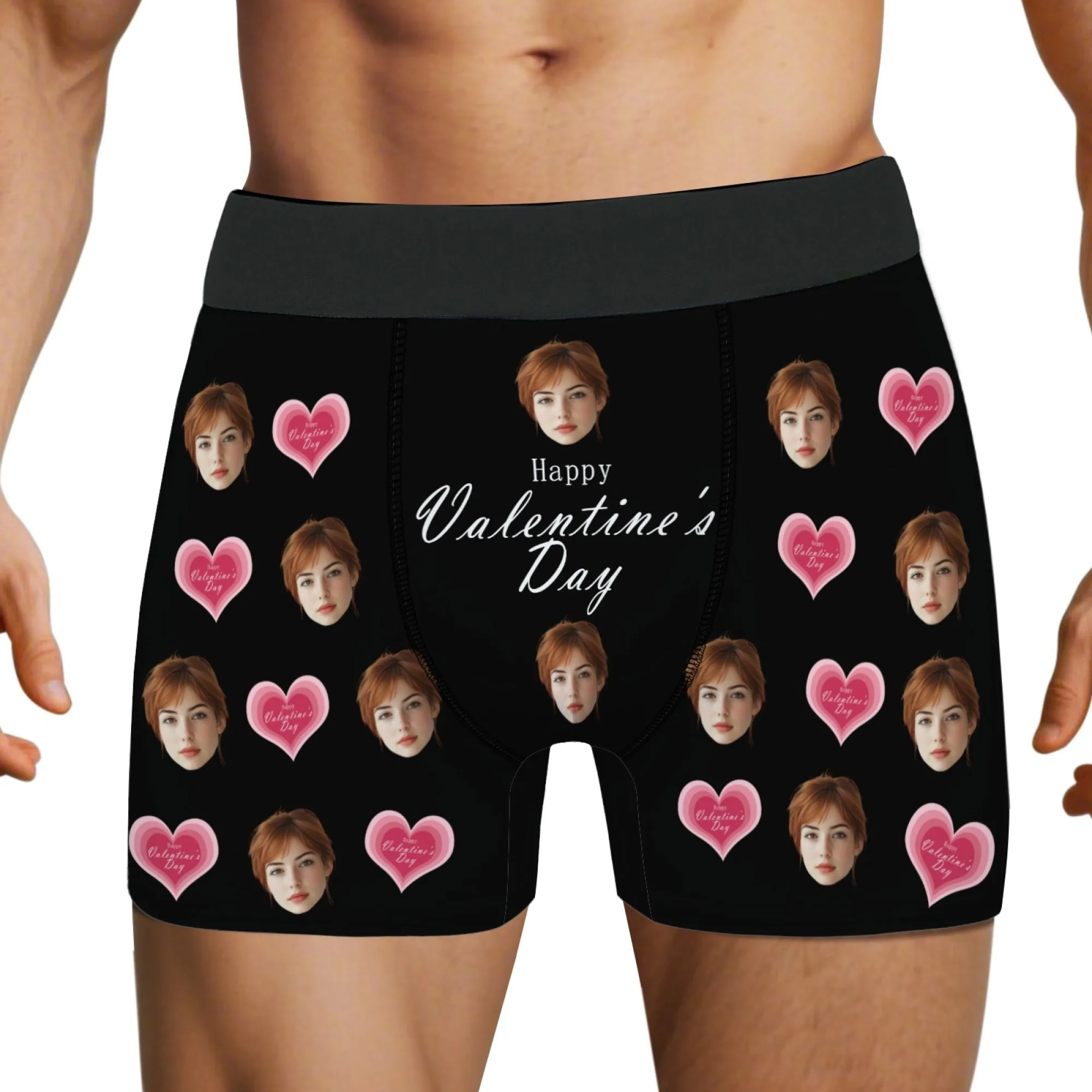 Valentine Day Gift for Husband Personalized Custom Face Men's  Breathable Boxer Briefs Black Pink Heart Romantic Sweet Memory