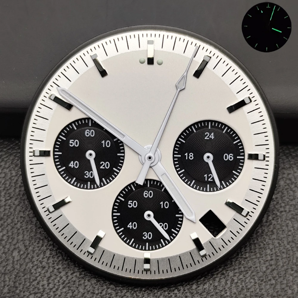 32.5 مللي متر vk63 قرص أبيض/أزرق حركة كوارتز قرص VK63 عقارب خضراء مضيئة تناسب ملحقات ساعة الحركة VK63 #5