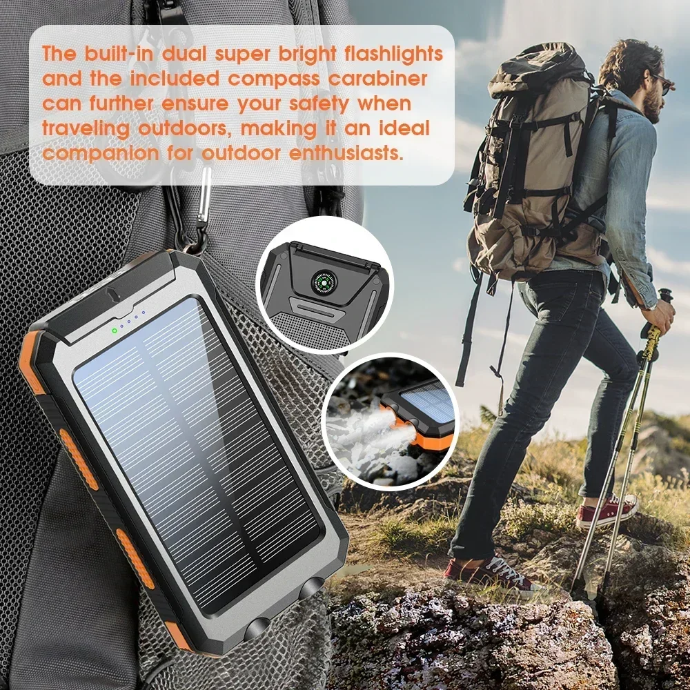 2026 IN Stock Hot Trend 10000mAh Solar Power Bank - حصريًا مزدوج USB Type-C، LED عالي السطوع وحلقة تسلق